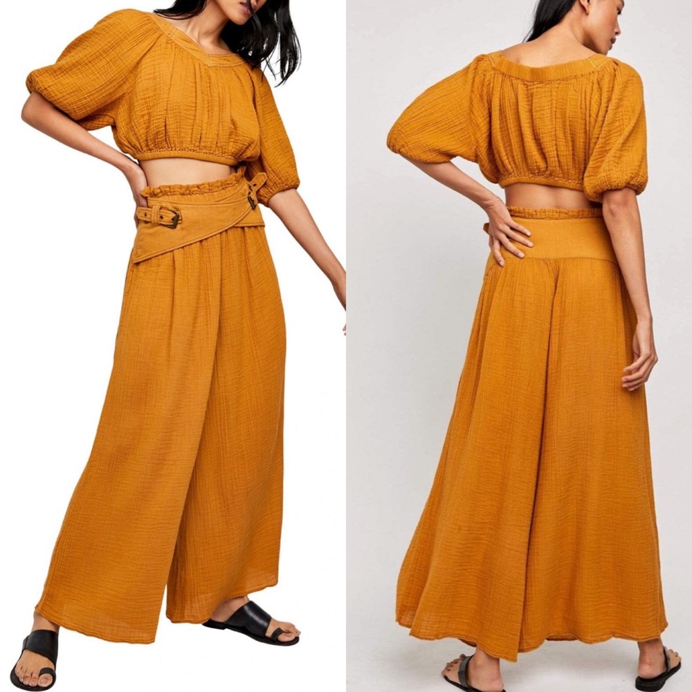 Free People Conjunto Lou Lou Set in golden syrup co-ord set